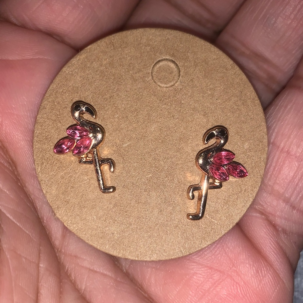 Gold Flamingo Earrings with Pink Accents